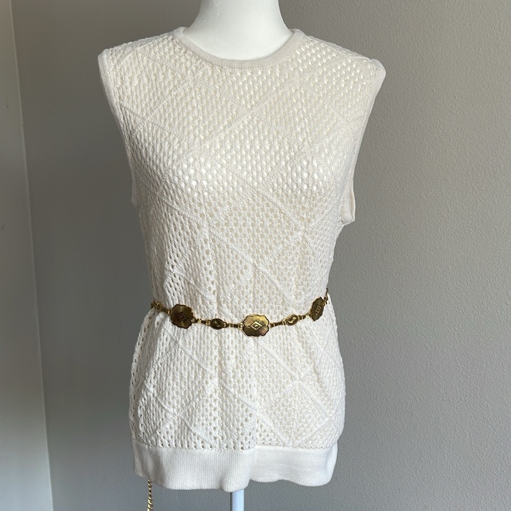 Vintage White Sleeveless Knit Top Size M